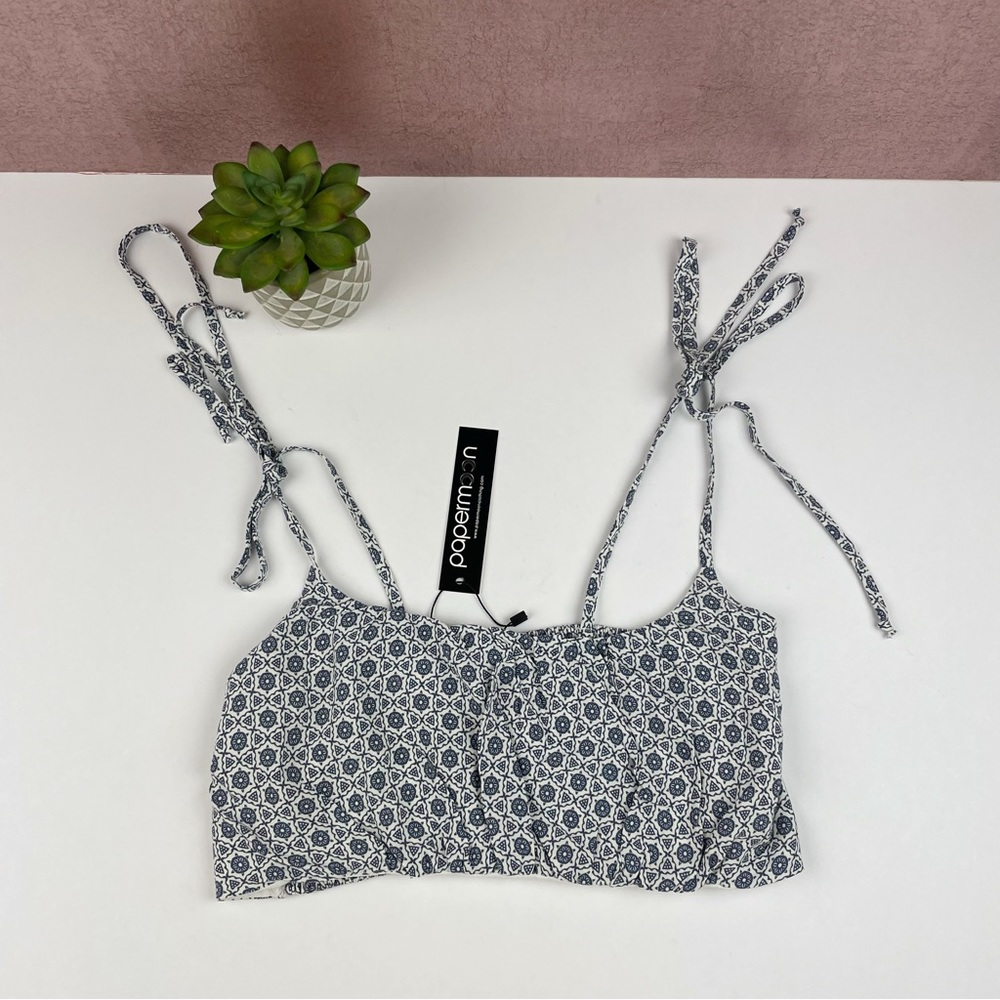 Papermoon Blue White Floral Geometric Bohemian Bra Top Women Small